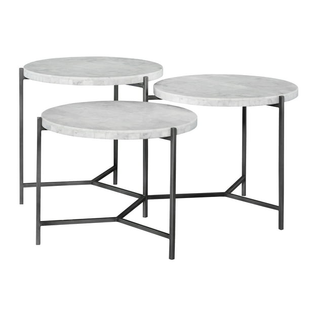 Contemporary Modern 3-Piece Occasional Set White Faux Marble And Dark Gunmetal